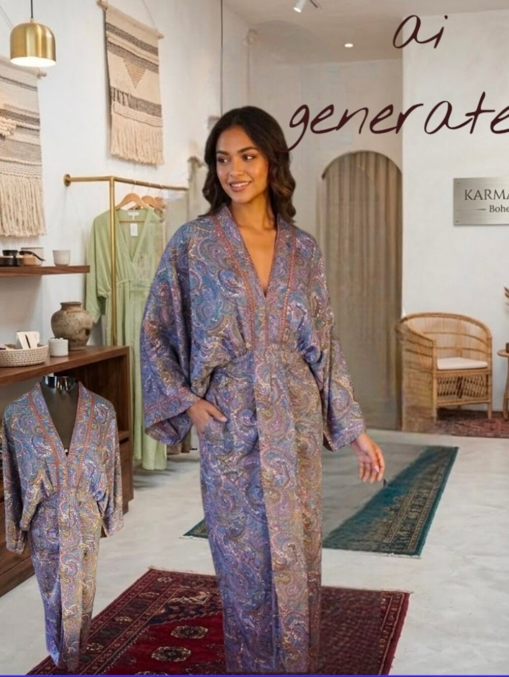 Bohemian Paisley Kimono Dress in Purple & Blue